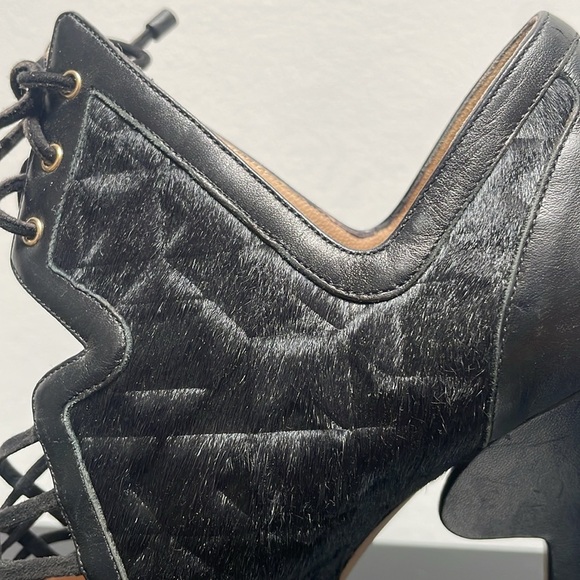 Nicholas Kirkwood Pony Hair Leather Platform Heel Black Lace Up Open Toe 7.5 - Picture 14 of 16